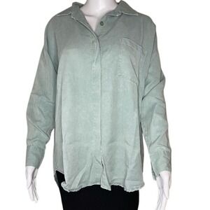 Young Fabulous & Broke Sage Long Sleeve Oversized Button Flowy Tencel Shirt S